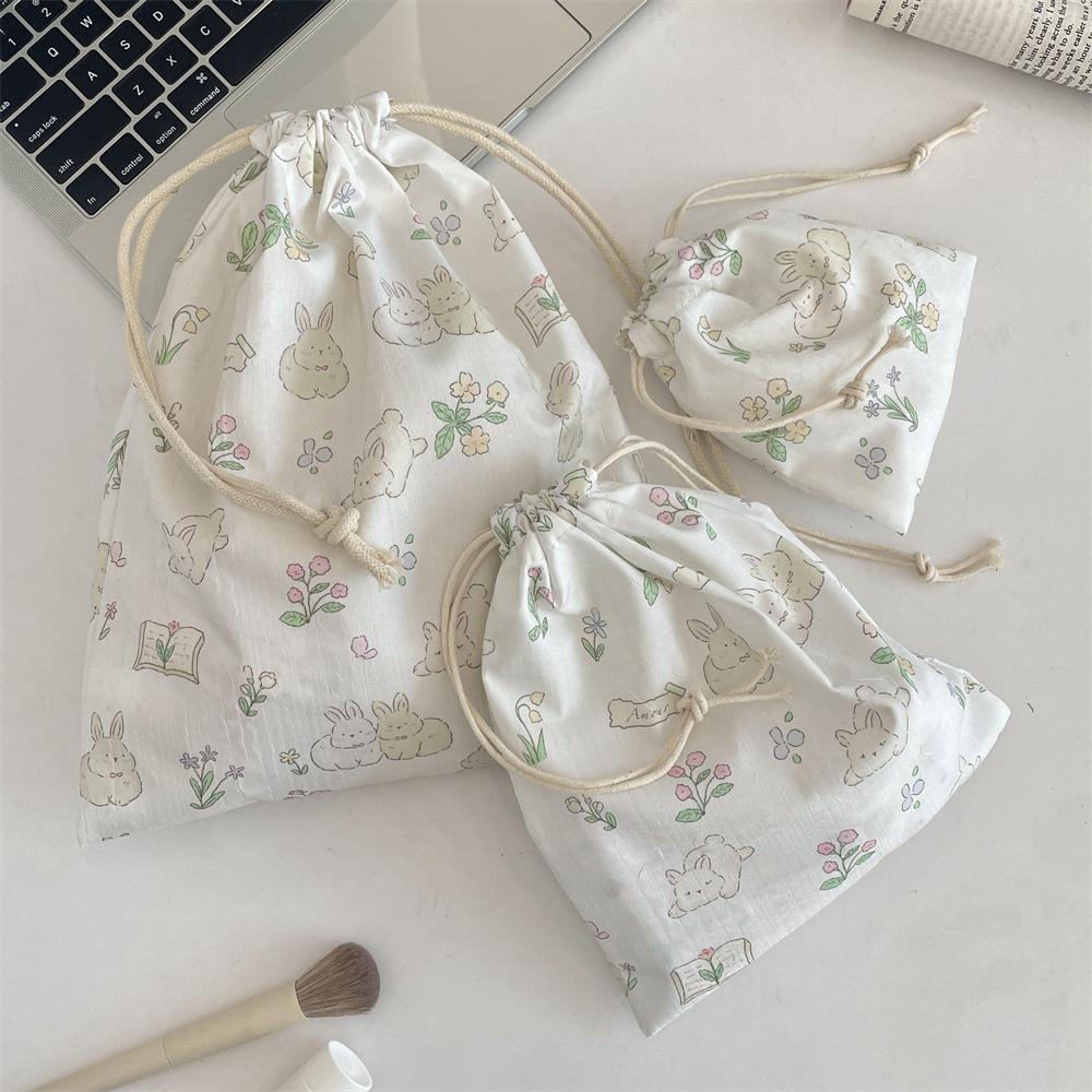 Cute Floral Women Makeup Bag Pouch Kawaii Portable Toiletries Cosmetics Storage Organizer Travel Cosmetic Bag Drawstring Case