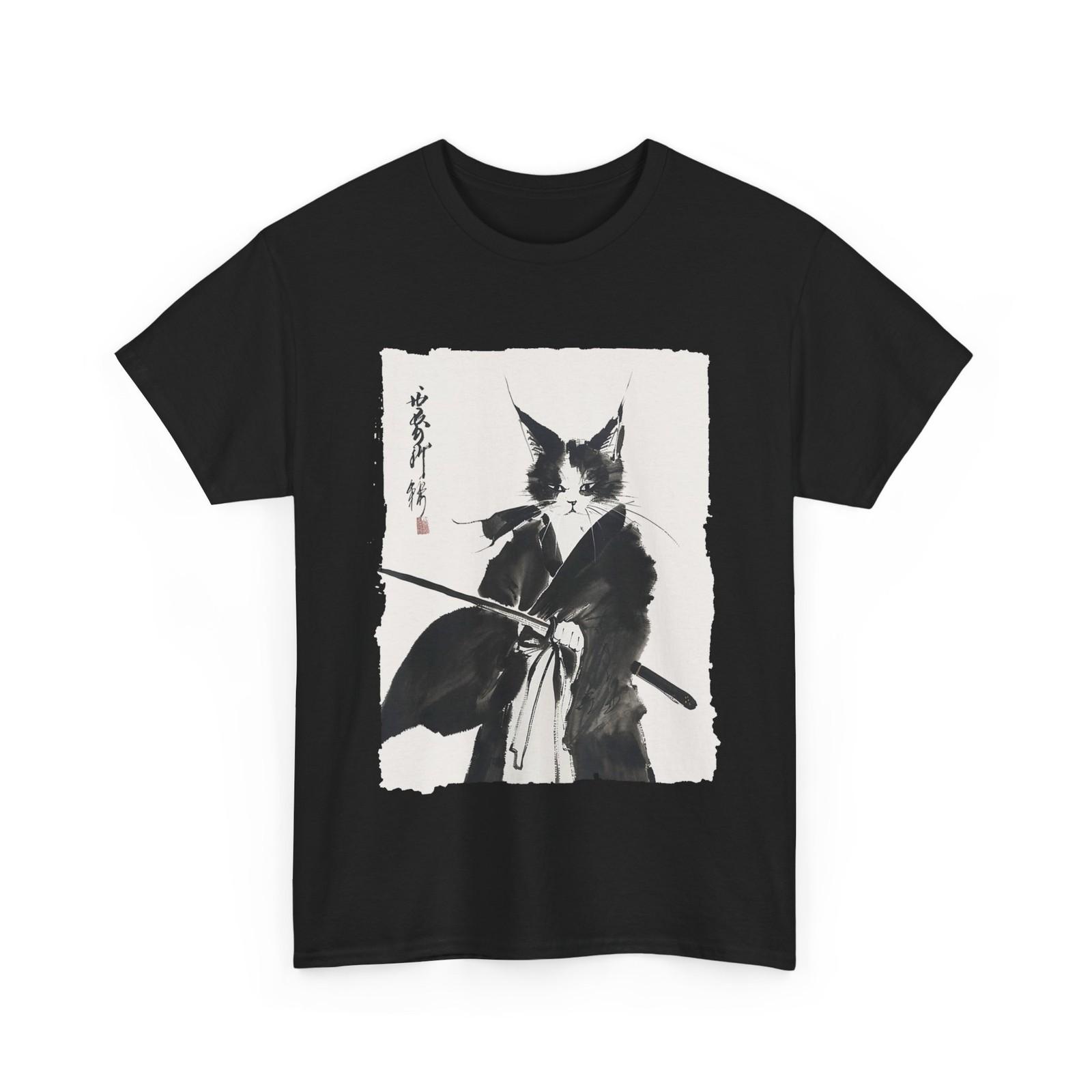 Samurai Cat Vintage Ukiyo-e Warrior Art Graphic Cat Art T-Shirt Mens Womens Tees Top S