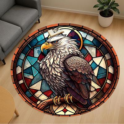 1pc Eagle Stained Glass Round Chair Mat Office Area Rug - Non-Slip, Floor Mat for Office, Bedroom, Ideal Home Decor Gift C0112069