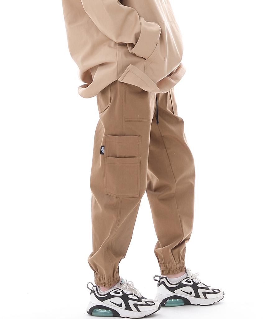 Seinteukeulu Two-Layer Wide Cargo Jogger Pants W2-308J Camel
