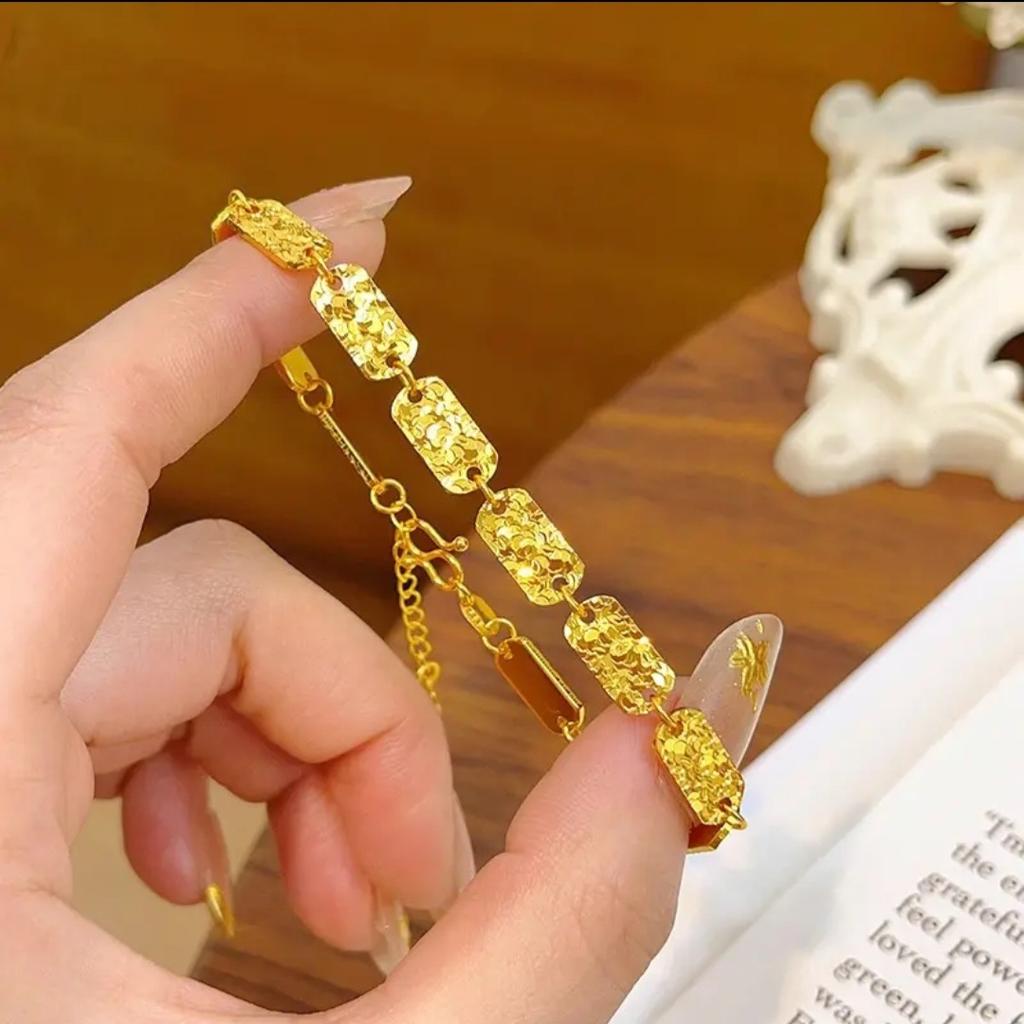 Real Gold Store, Same Style Gold, Women's Bracelet, Square Plate, Beautiful Jewelry