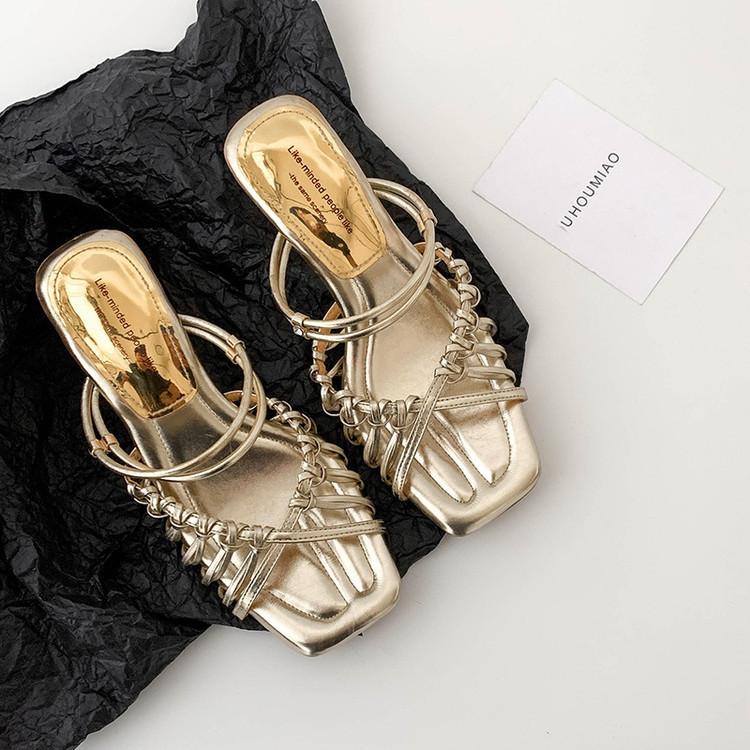 European Station 2025 Summer New High-heeled Sandals Women's Head Thin Strap Roman Sandals Women's Summer Two Shoes