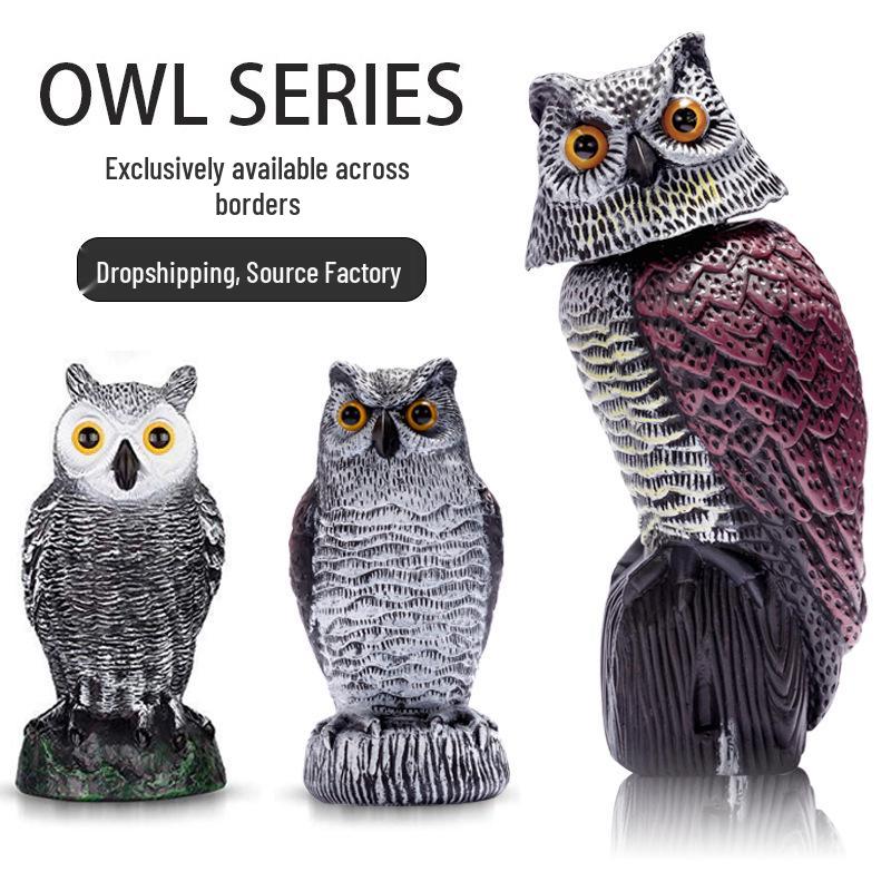 Cross-Border Owl: Outdoor Bird-Scaring, Rodent-Repelling Resin Ornament with Head Movement