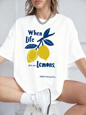 Life Gives You Lemons Prints TShirts Womens Cotton Summer Short Sleeve Tops Comfortable Loose ONeck T Shirt Casual Clothes