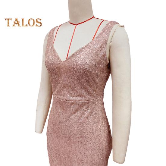 Vestido de noche para mujer, escote en V profundo, dobladillo dividido, lentejuelas, dobladillo ajustado de cola de pez, cierre de cremallera en la espalda, sin mangas, vestido de fiesta de cóctel, largo hasta el suelo, vestido de baile