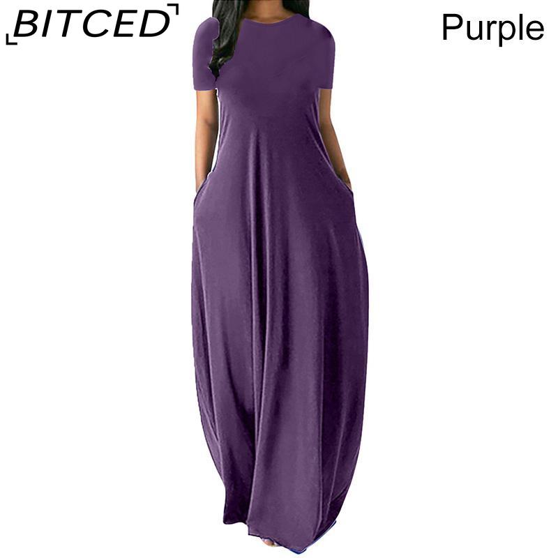 

BITCED Жіноча повсякденна вільна довга сукня з коротким рукавом та коротким рукавом, елегантна пляжна сукня S фіолетовий