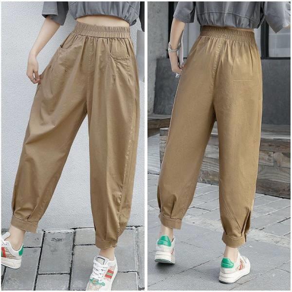 Women's Spring and Autumn Haren Trousers Female Thin Section High-waisted Loose Hundred Matching Thin Elastic Waist Casual Small Foot Haren Trousers
