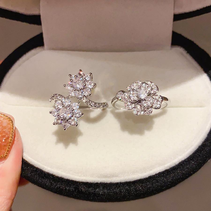 Zircon Flower Minimalist Silver Tone Ring For Ladies Casual Dress Accessory
