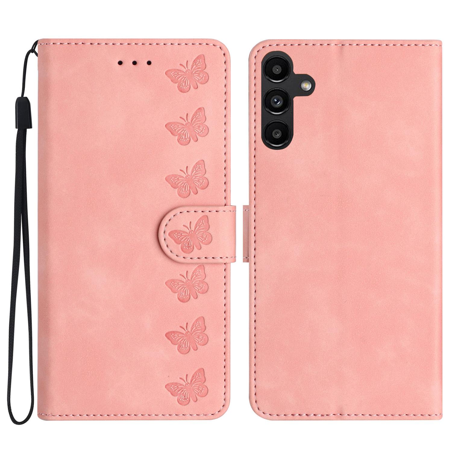 

TPU+PU Leather Phone Cover for Samsung Galaxy A25 5G (Global) (161.0 x 76.5 x 8.3mm),Imprinted Butterfly Wallet Flip Stand Phone Shell Pink