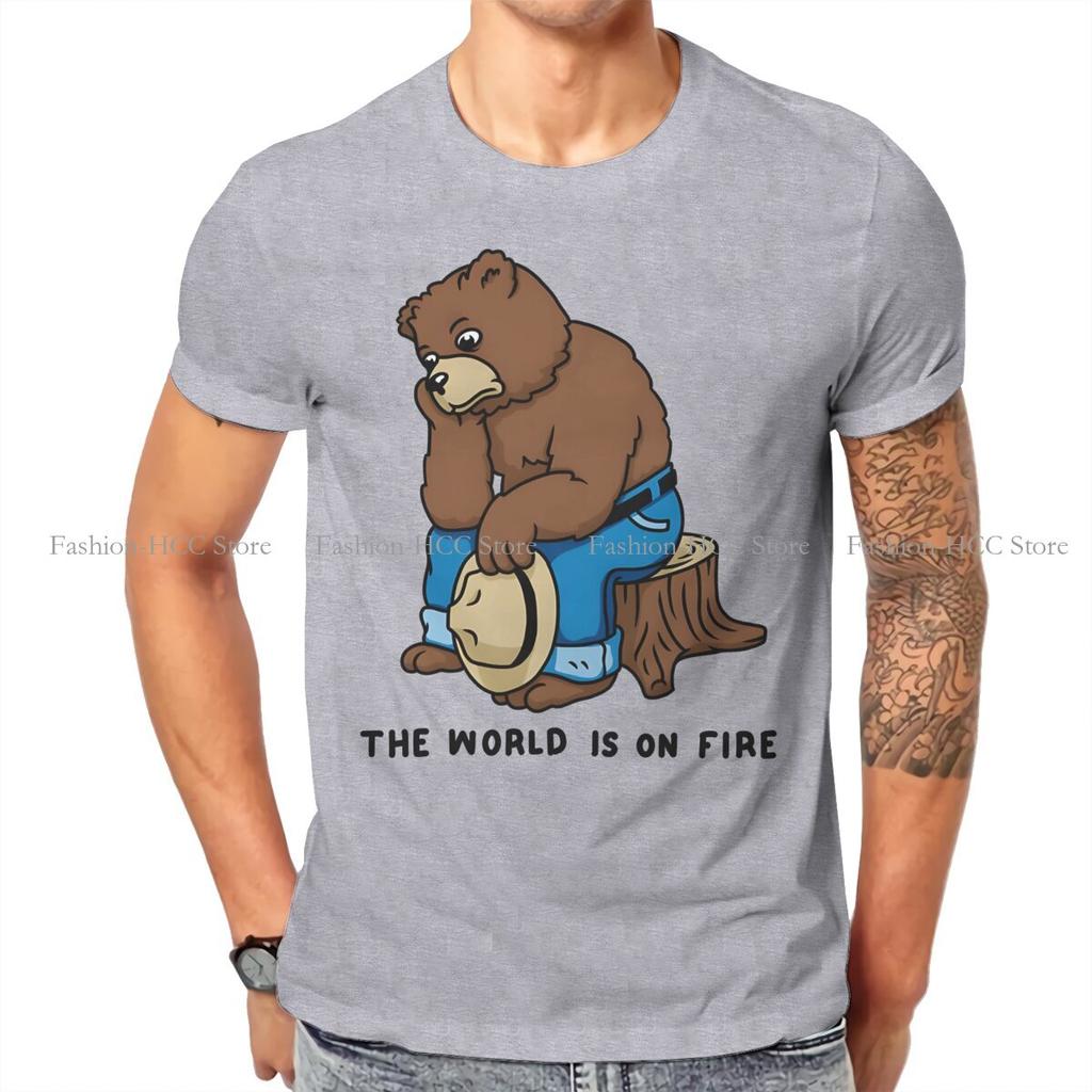 Smokey The Bear The World Is On Fire T Shirt Vintage Grunge Teenager Summer Large Cotton Unisexs Clothes Harajuku Crewneck Tshirt