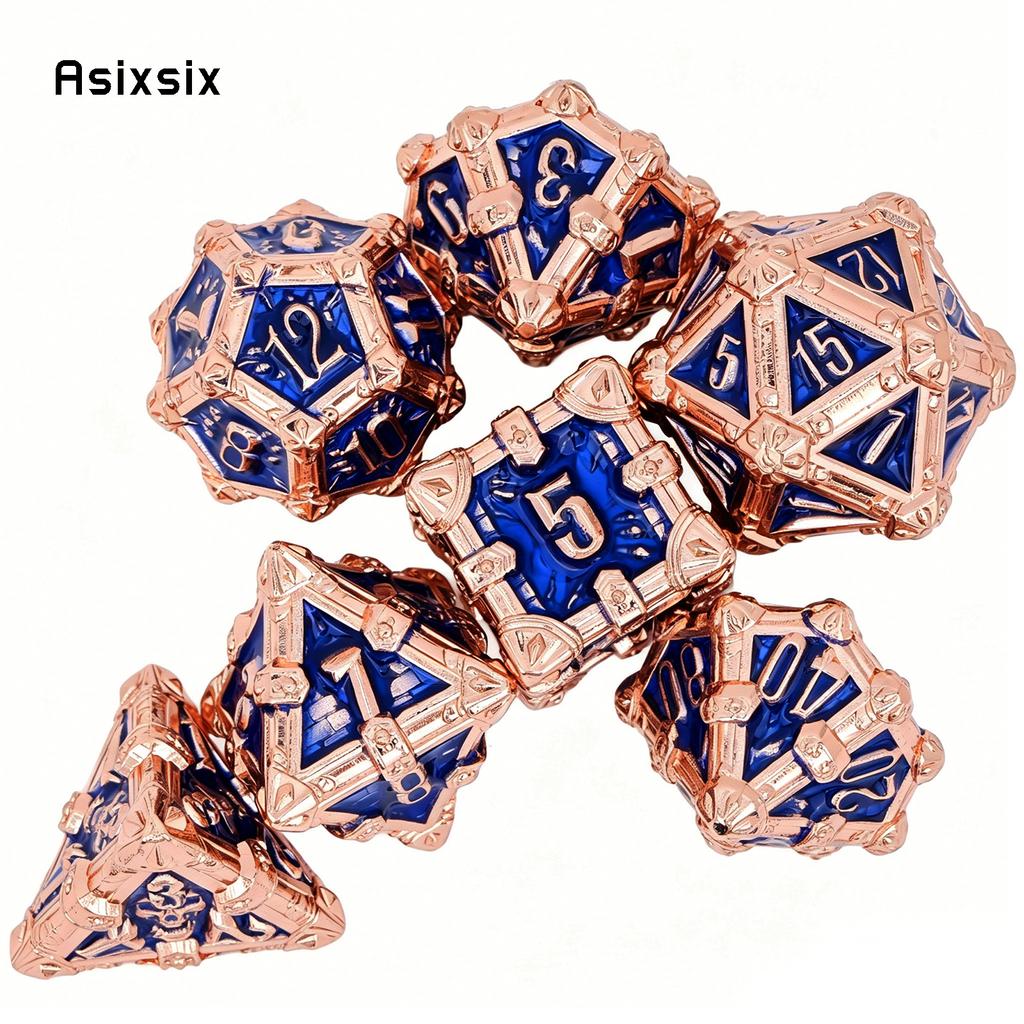 7 Pcs Yellow Blue Flower Metal Dice Solid Metal Polyhedral Dice Set Suitable for Role-Playing RPG Board Game Role-Playing RPG