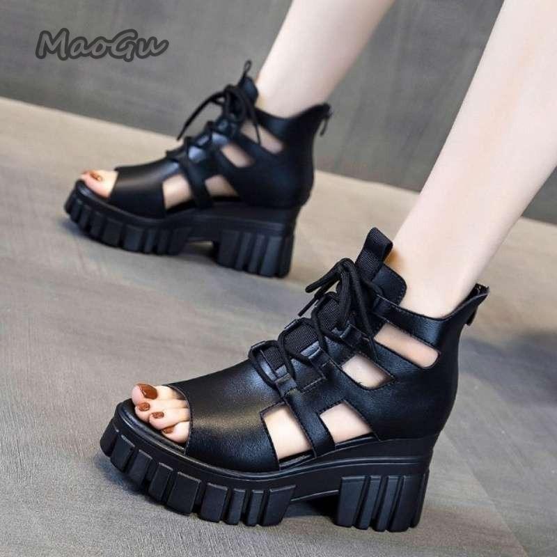 Fashion Women's Summer High Heel Sandals New Block Heel Buckle Casual Fish Mouth Breathable Hollow Heels Women's Shoes Zapatos De Mujer