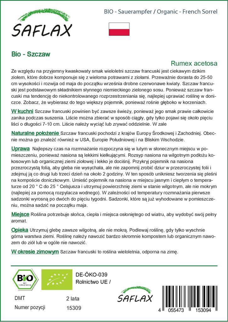 SAFLAX Garden in the Bag - Bio - Francouzský šťovík - 400 semen - Se substrátem v padnoucím sáčku - Rumex acetosa