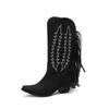 Western Martin boots medium tube but knee European and American style women's boots fringed thick heel large size women's shoes - size