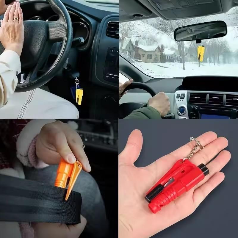 Mobidea 3-in-1 Car Safety Hammer - Window Breaker + Seatbelt Cutter Portable Keychain Auto Emergency Tool Multi-Color