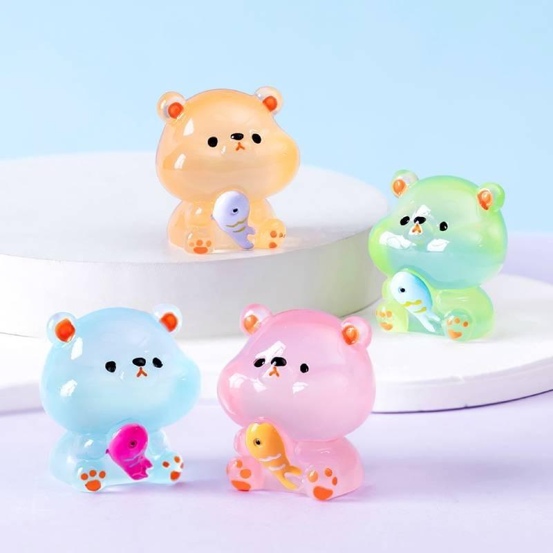 Landscape Creative Micro Cute Glow Dark Eat Fish Bear Animal Doll Accessories