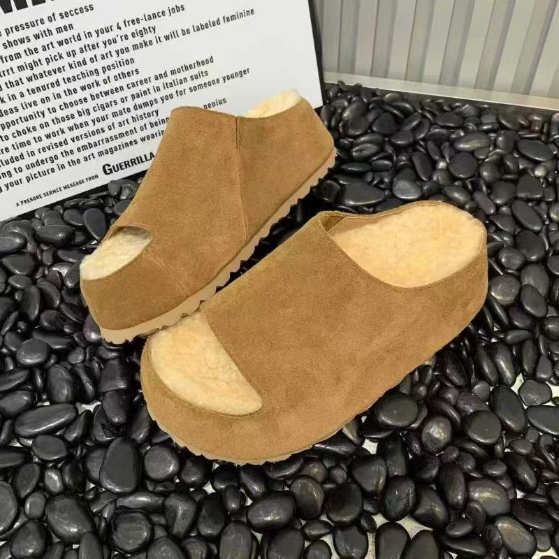 Fashion Flats Slippers Women Suede Fur Platform Shoes 2025 Trend New Fashion Flip Flops Slingback Winter Woman Slides Casual Zapatillas
