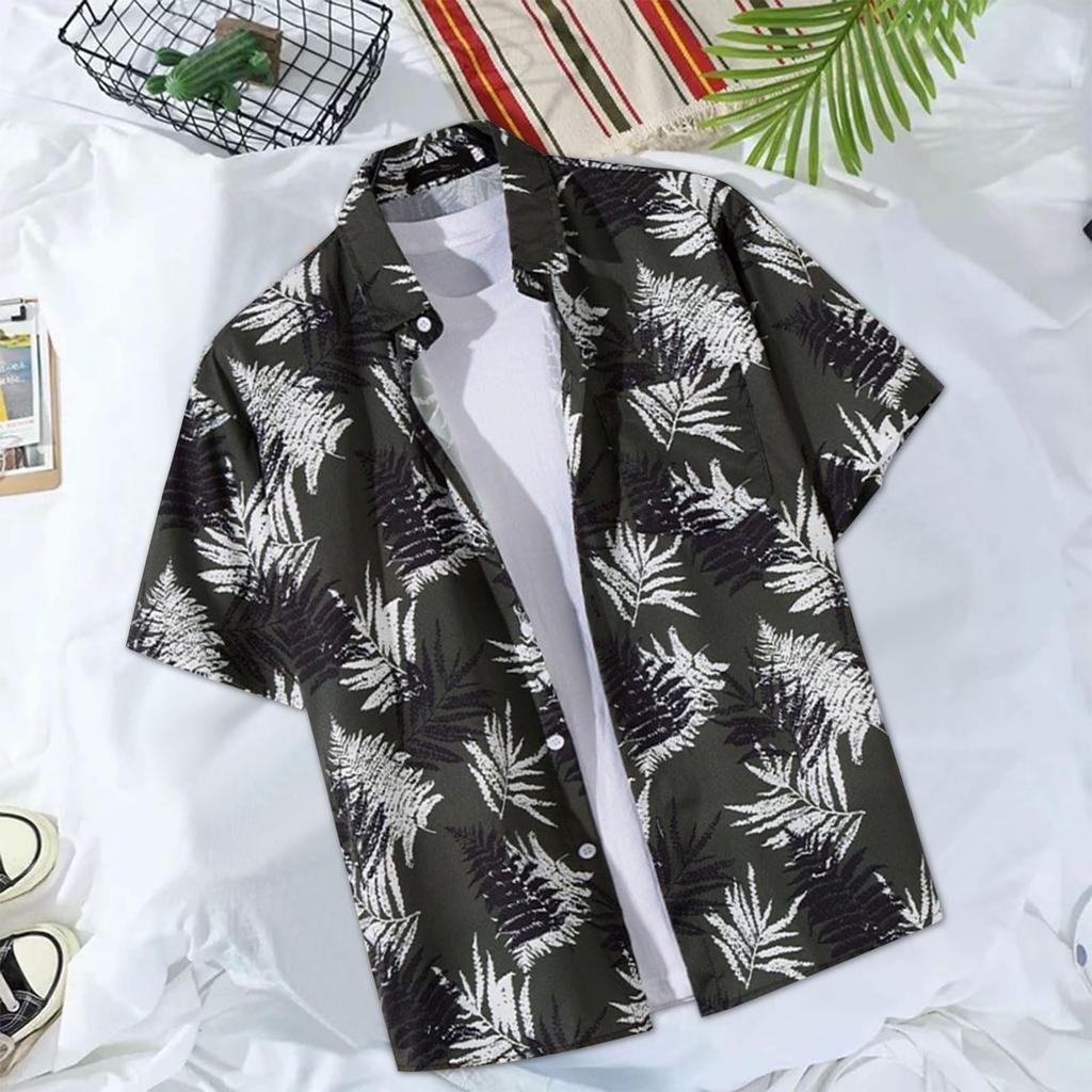 Angenster Aloha Short Hawaiianisch Floral Plus Locker Perfekt für Herrenhemd, Ärmel, Sommer, Hemd, Unisex, Druck, Größen, Einzigartig, Stilvoll, Leicht,