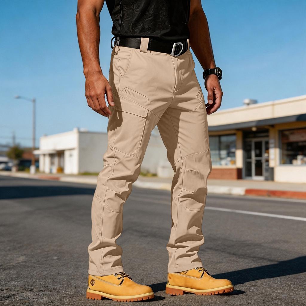 Men's Multi-pocket Tear-resistant Fabric Work Pants For Outdoor Hiking And Casual Wear. (Without Waistband)