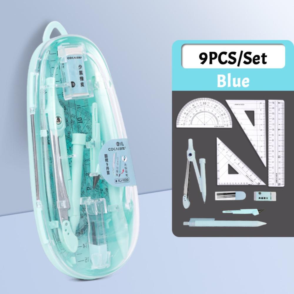 3/9PCS Eraser Pencil Compass Kit Transparent Measuring Ruler Multi-Function Ruler Set  School Office