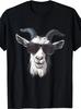 Funny Goat In Fashion Glasses Graphic T-Shirt - Black & White Casual Loose Fit U