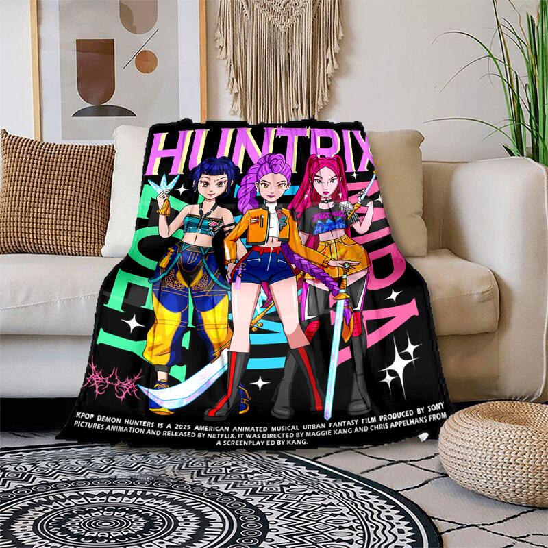 1pc Kpop Demon Hunters Fantasy MusicalCartoon Blanket,Portable Throw for Travel , All-Season Cozy Blanket,Ideal Gift for Christmas, BirthdaysPB022 100x150cm