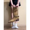 Retro pointed Martin boots women's thick heel thin belt buckle thin medium boots western cowboy boots