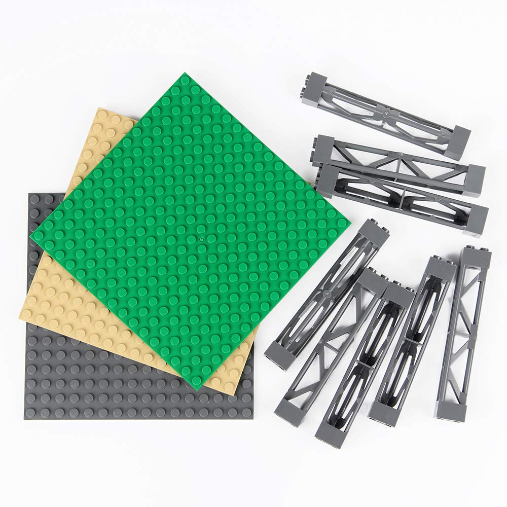 INIBUD Classic Compatible 16x16mm Baseplate with Set of 3 Boards and 8 Posts Blocks, Double-Sided, Posts,