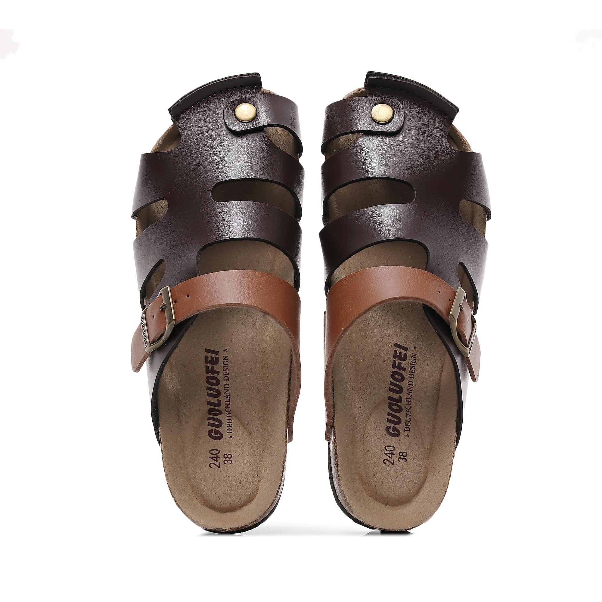 

Guoluofei унисекс, женские и мужские уличные туфли в римском стиле на пуговицах, повседневные сандалии на пробковой подошве с металлической пряжкой, тапочки, 4 цвета 45