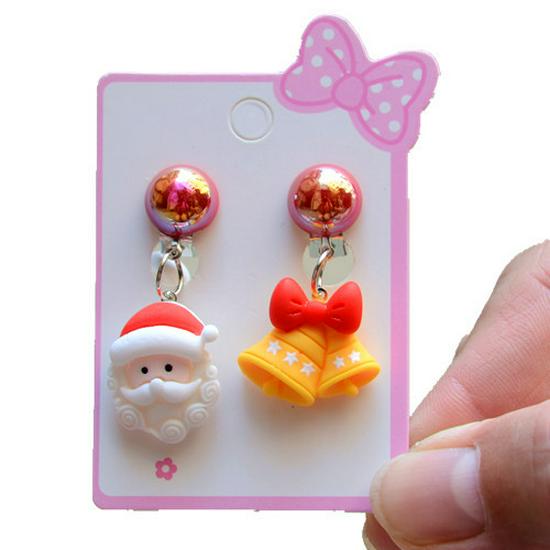 Kids' Christmas Cartoon Princess Clip-On Earrings: Cute, No Piercing Needed