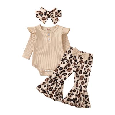 Neugeborenen Baby Mädchen Kleidung Infant Rippe Rüschen Lange Hülsenspielanzug Ausgestelltes Hosen Stirnband Set 3 stücke Herbst Winter Outfits
