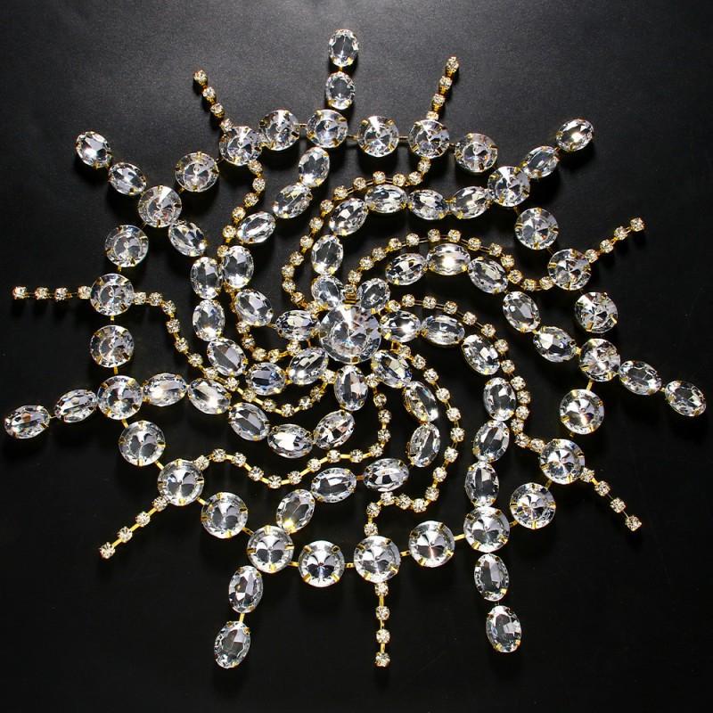 Rhinestone Tassel Hair Chain Fashionable Exaggerated Stage Performance Headwear High-end Band золотистый
