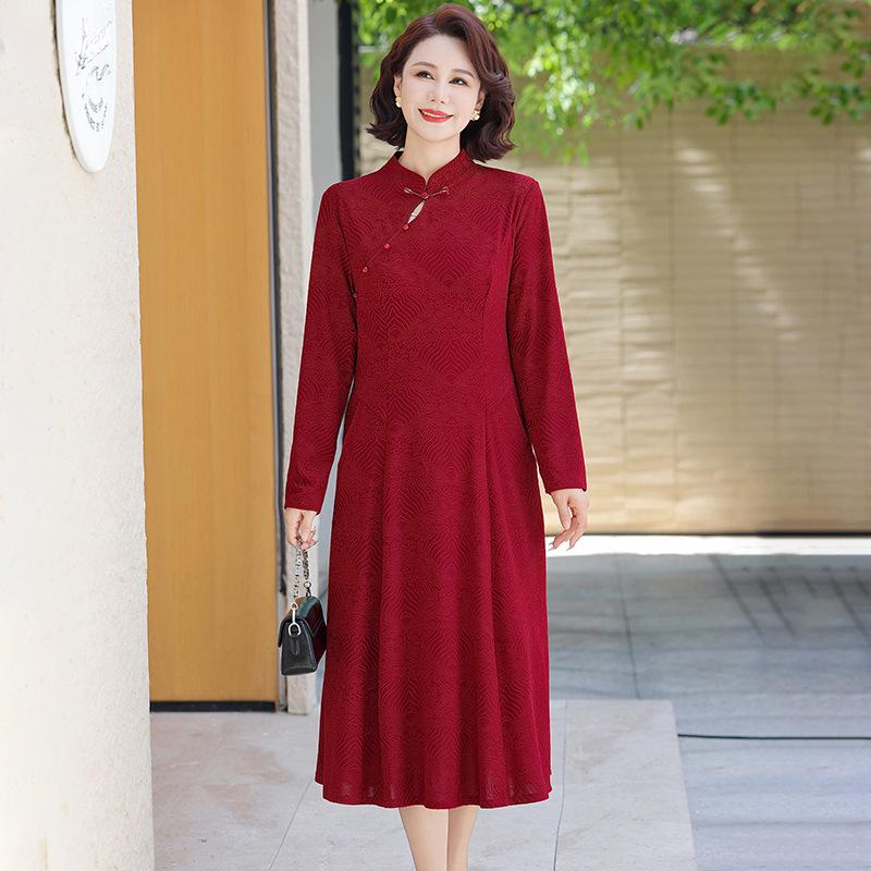 

Elegance Refined: Spring 2026 Mother of the Bride/Groom Qipao Dress for Mature Women XL (recommended for 90-105 kg) вина червоного кольору