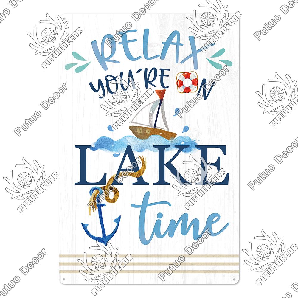 Putuo Decor Lake House Vintage Tin Signs Rustic Plaque Metal Plate Wall Art Decor for Living Room Kitchen and Entryway Posters