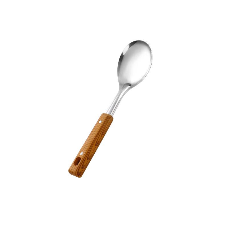 Stainless Steel Cookware Set with Heat-Resistant Wood Grain Handles, Spatula, Slotted Spoon, and Ladle - Durable Kitchen Utensils