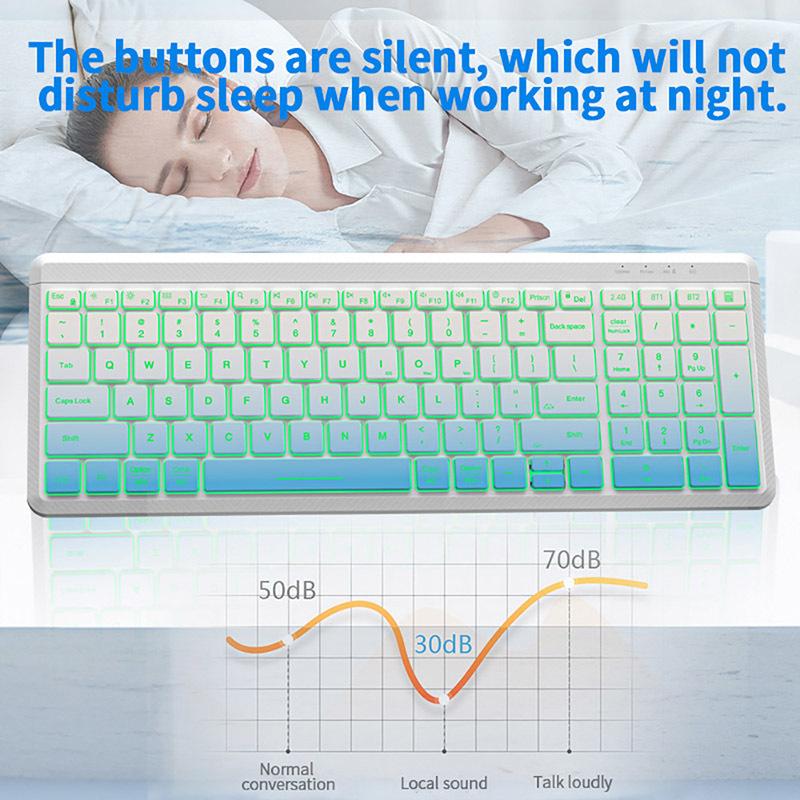 RGB-Hintergrundbeleuchtung, leises kabelloses Tastatur- und Maus-Set, 2,4 GHz Dual-Modus, wiederaufladbares kabelloses Tastatur-Maus-Set für Desktop/Laptop