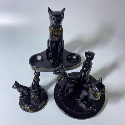 Estatua de la Diosa Egipcia Bastet Gato con Soporte de Bola de Cristal - Figura Coleccionable de Resina Decoración para el Hogar Interior Adorno de Escritorio