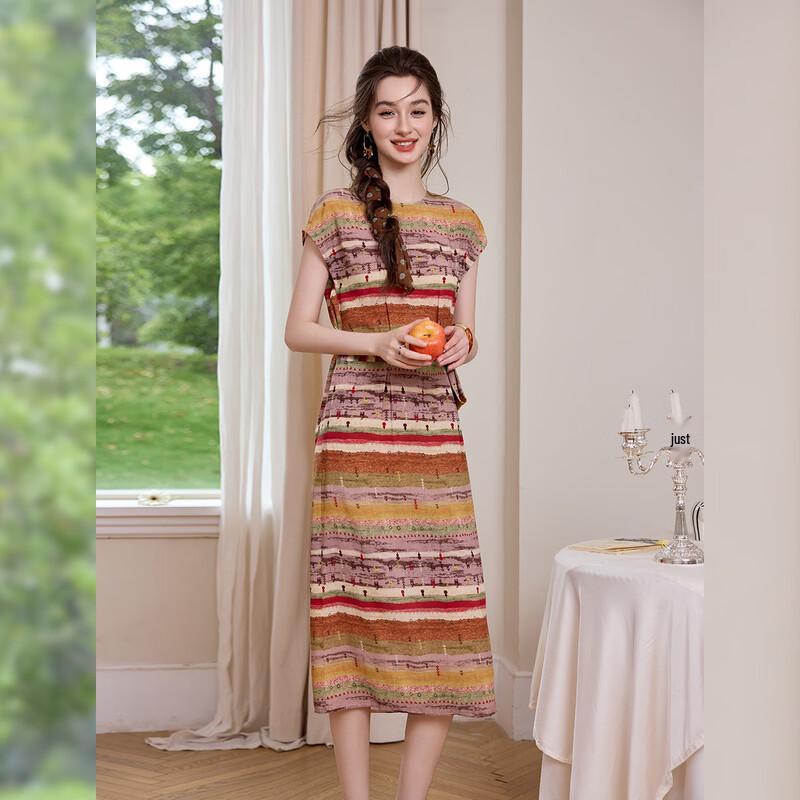 Resort Sleeveless Striped Floral Maxi Dress S