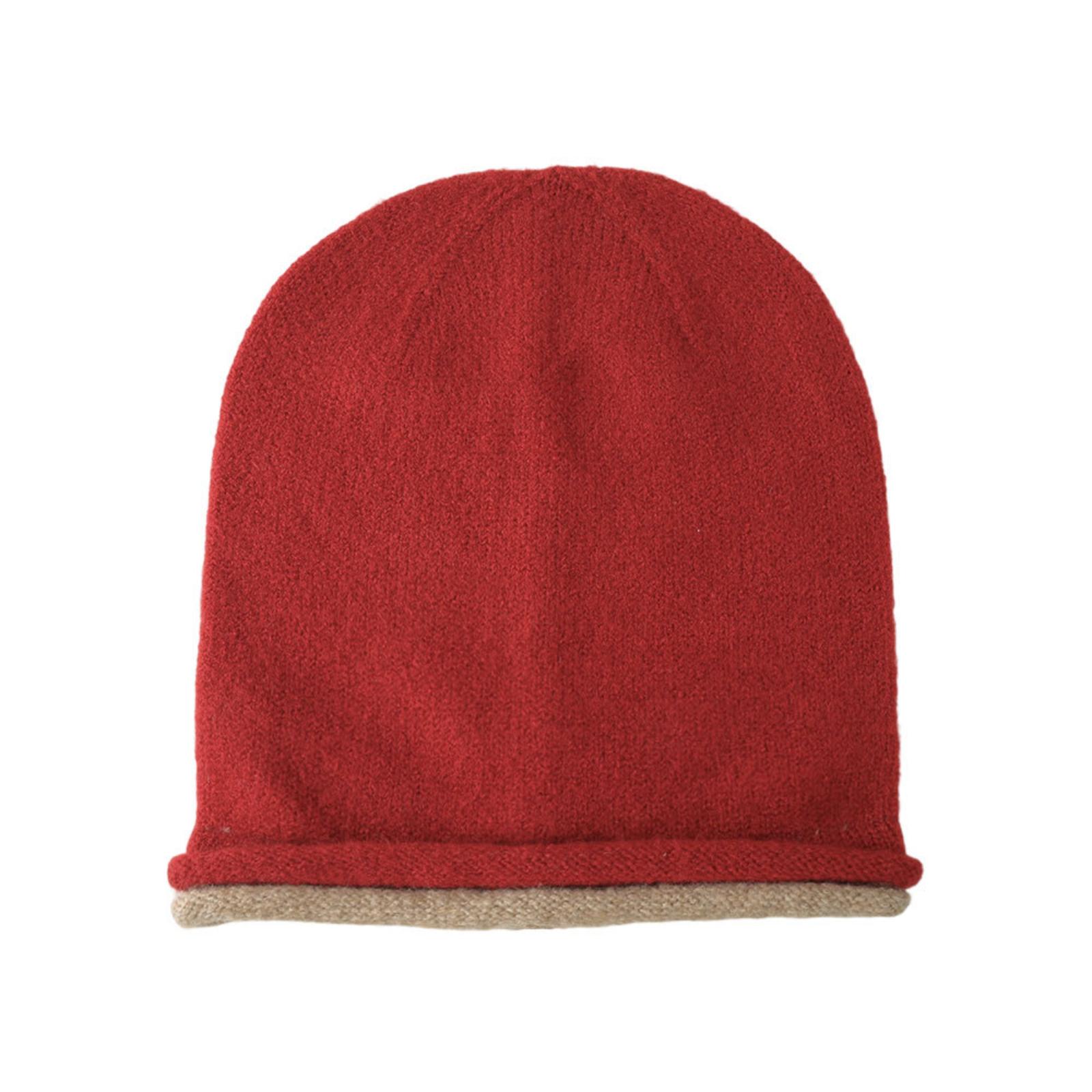 

Женская зимняя вязаная шапка со швом и подворотом, с ушками и повязкой на голову One Size винный