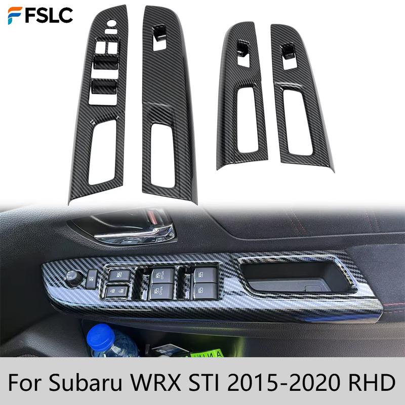 For Subaru WRX STI 2015- RHD Carbon Fiber Window Switch Panel Cover Door Armrest Lift Trim Black Interior Accessories 4Pcs