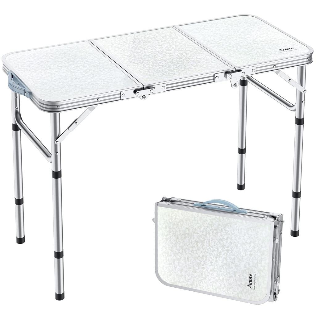 Anbte Camping Folding 90cmx40cm 3 Adjustable Height Aluminum Folding Table Camping Table Portable Picnic Table Table with Storage Mesh and Bag for