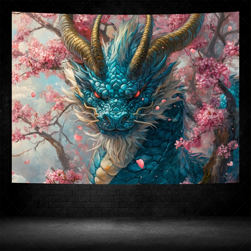 

Blue Dragon in Cherry Blossoms Tapestry Wall Decor for Bedroom Cozy Atmosphere and Mythical Home Style Enhancement 74x94cm(29x37in)