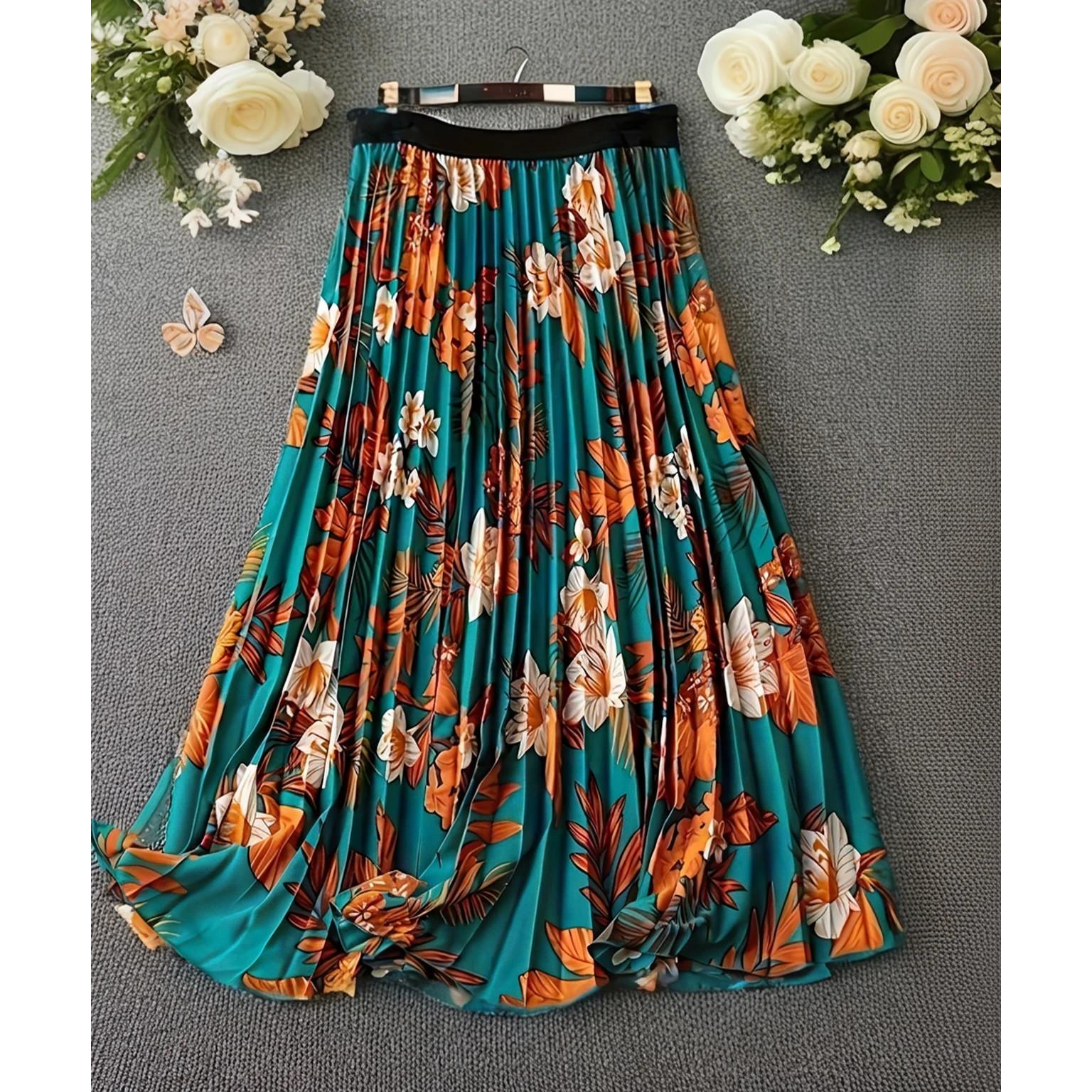 Women Floral Printed Beautiful Skirt Indian Bollywood Pleated Flared Skirt 26