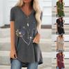 Frauen Casual Plus Größe Druck V-ausschnitt Kurzarm Lange T-shirt Bluse Top