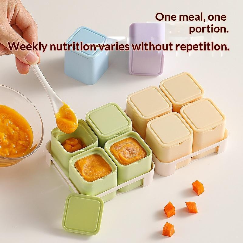 Food Grade Baby Food Storage Containers 4 Grids with Lids Tray Design for Baby Homemade Food Freezing Use