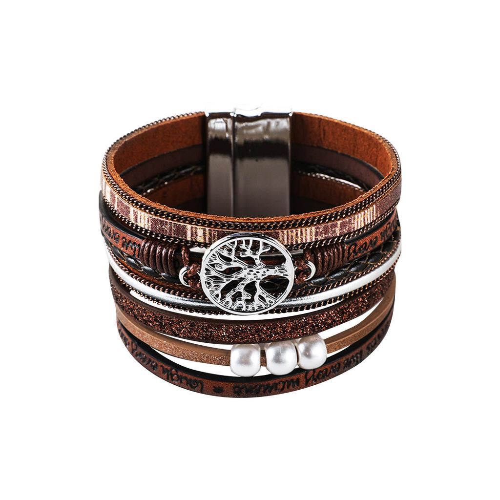 Handgefertigtes gewebtes Lederarmband mit ausgehöhltem Lebensbaum, mehrschichtiges Lederarmband