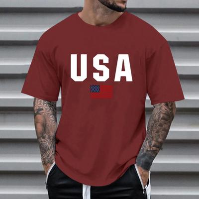 Erkek Tişört Yuvarlak Yaka Kısa Kollu Slim Fit Tişört ABD Desen Çok Yönlü Tişört Üstler Koşu Fitness Üstler Günlük Giyim