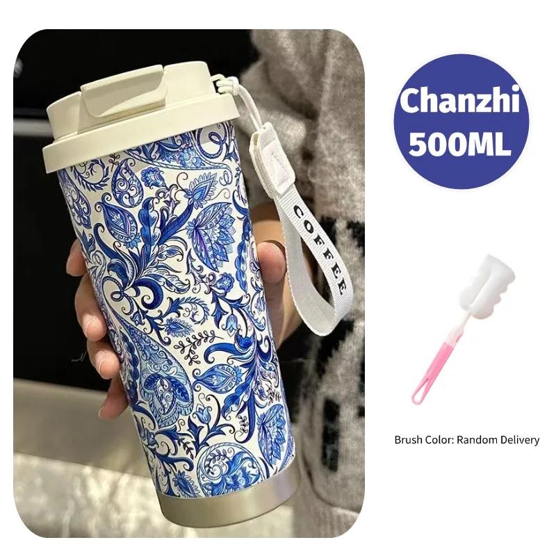 500ML Nerezový Termo hrnek na kávu s designem pro dva nápoje, Termoska do auta, Nepropustný cestovní termo hrnek na čaj, vodu, kávu