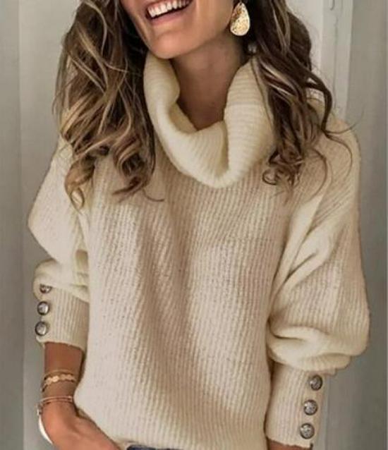 Felpa con cappuccio in maglia tinta unita a collo alto da donna Autunno/Inverno 2024
