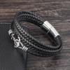 2019Fashion Stainless Steel Anchor Bracelet Men Black Braided Cowhide Leather Rope Bracelets Wrap Punk Charm Jewelry